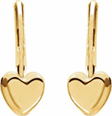 14K Yellow Heart Earrings