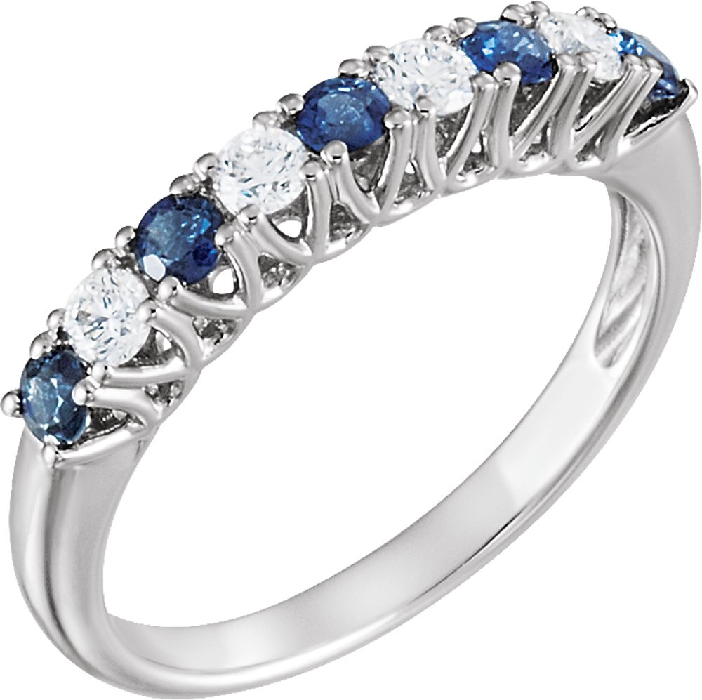 14K White Natural Blue Sapphire & 1/4 CTW Natural Diamond Anniversary Band Size 4.5