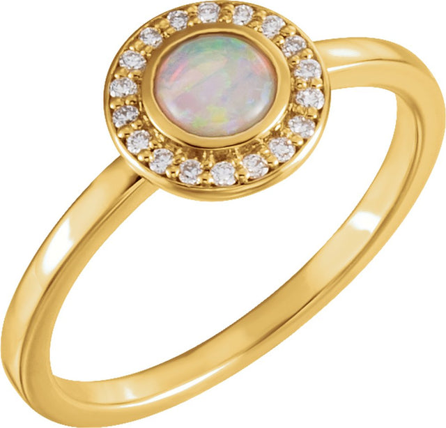 14K Yellow Natural White Opal & .07 CTW Natural Diamond Halo-Style Ring