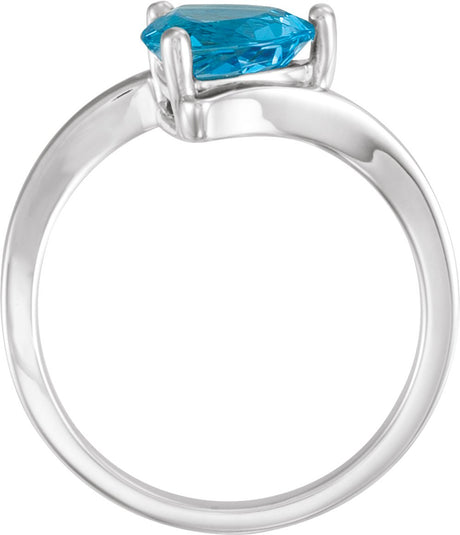 14K White Natural Swiss Blue Topaz Ring