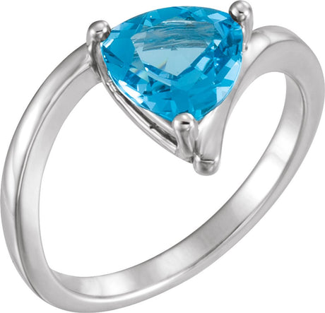 14K White Natural Swiss Blue Topaz Ring