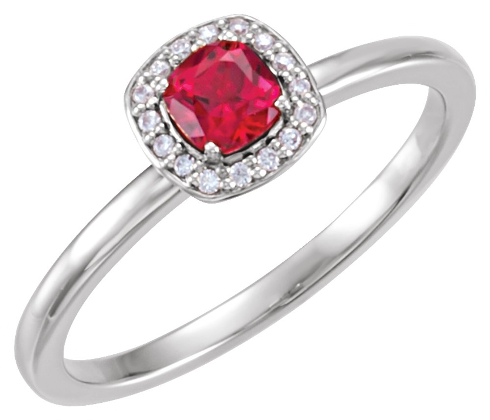 14K White Lab-Grown Ruby & .04 CTW Natural Diamond Halo-Style Ring