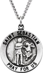 Sterling Silver 18 mm Round St. Sebastian 18" Necklace