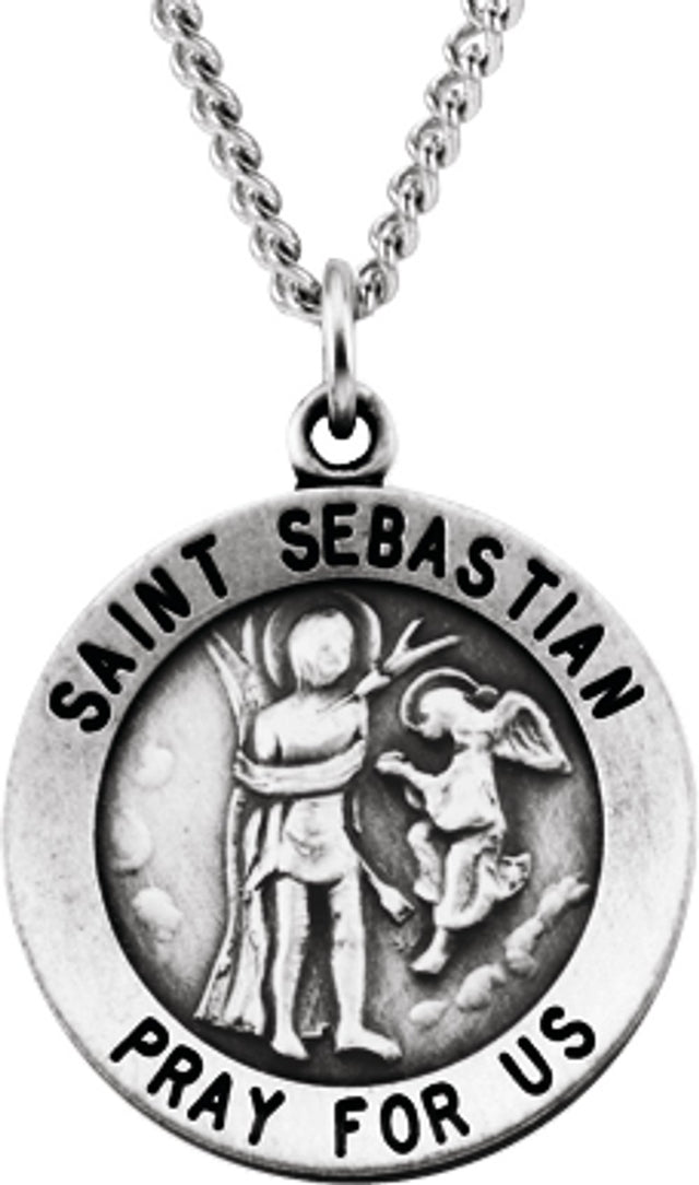 Sterling Silver 18 mm Round St. Sebastian 18" Necklace