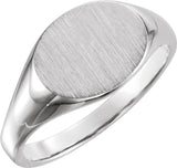 14K White 12x9 mm Oval Signet Ring