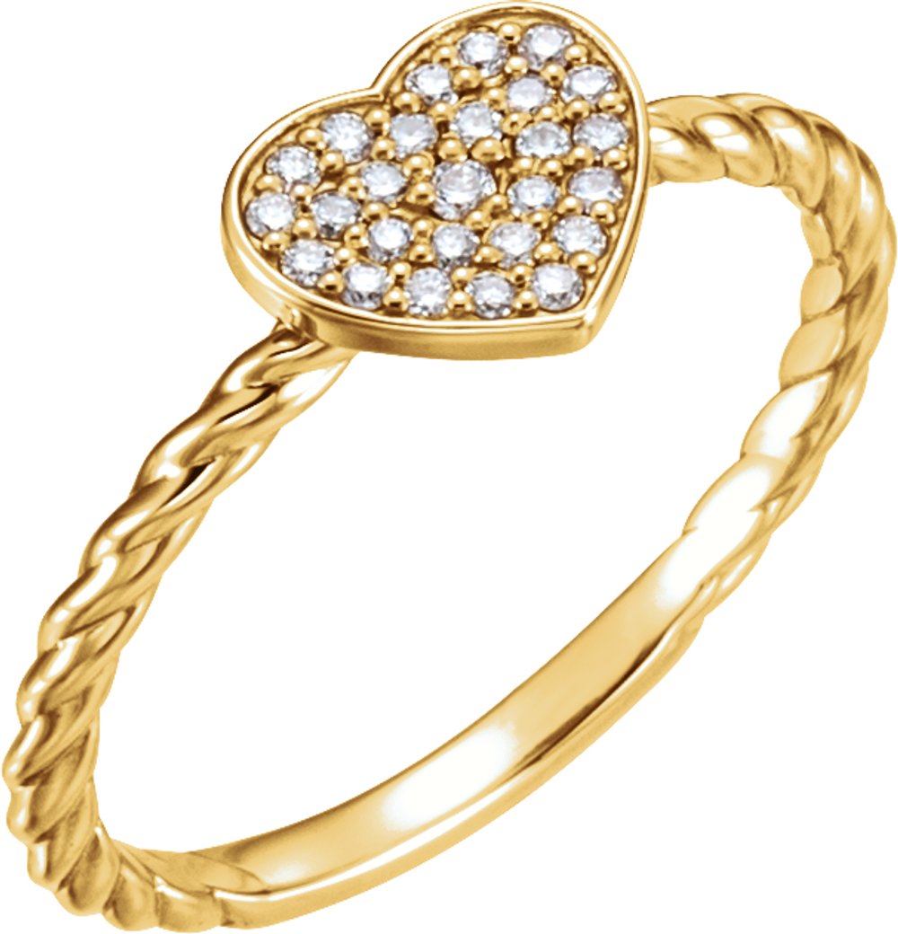 14K Yellow Gold 1/8 CTW Natural Diamond Heart Rope Ring