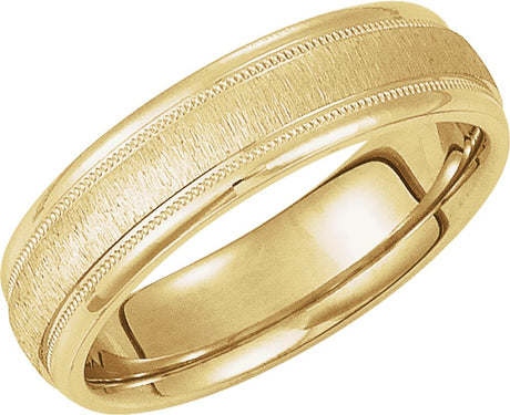 14K Yellow Gold 6 mm Half Round Milgrain Stone Finish Band Size 7