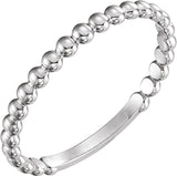 14K White 2 mm Stackable Beaded Ring