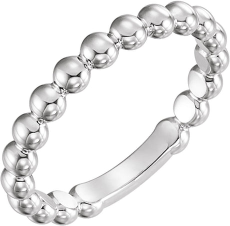 14K White 3 mm Stackable Beaded Ring