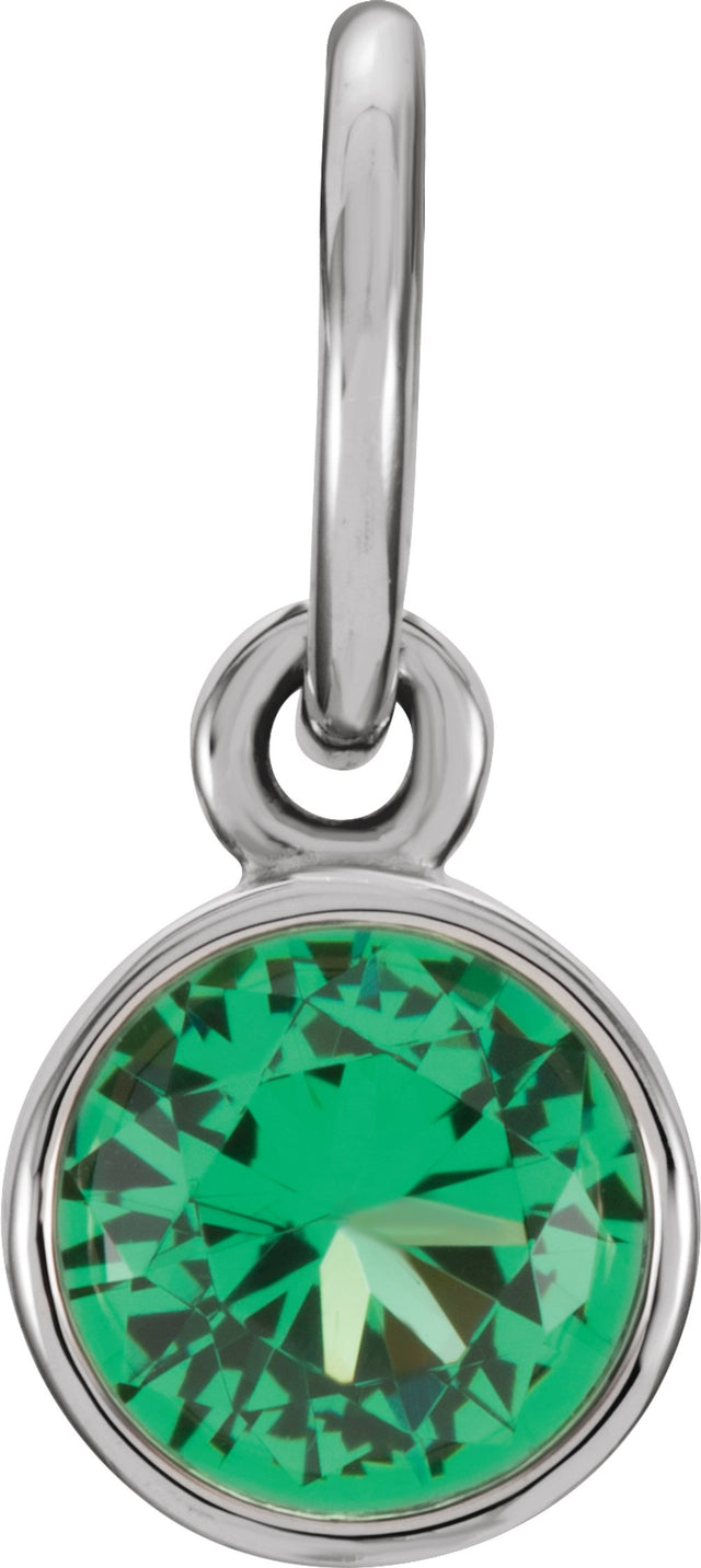 14K White Gold Posh Mommy® Imitation Emerald Charm/Pendant