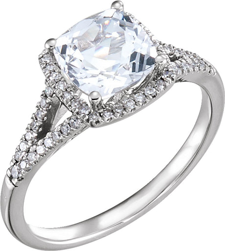 14K White Lab-Grown White Sapphire & 1/5 CTW  Natural Diamond Ring