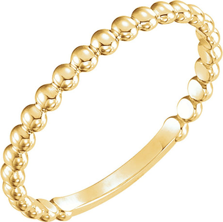 14K Yellow Gold 2 mm Stackable Beaded Ring