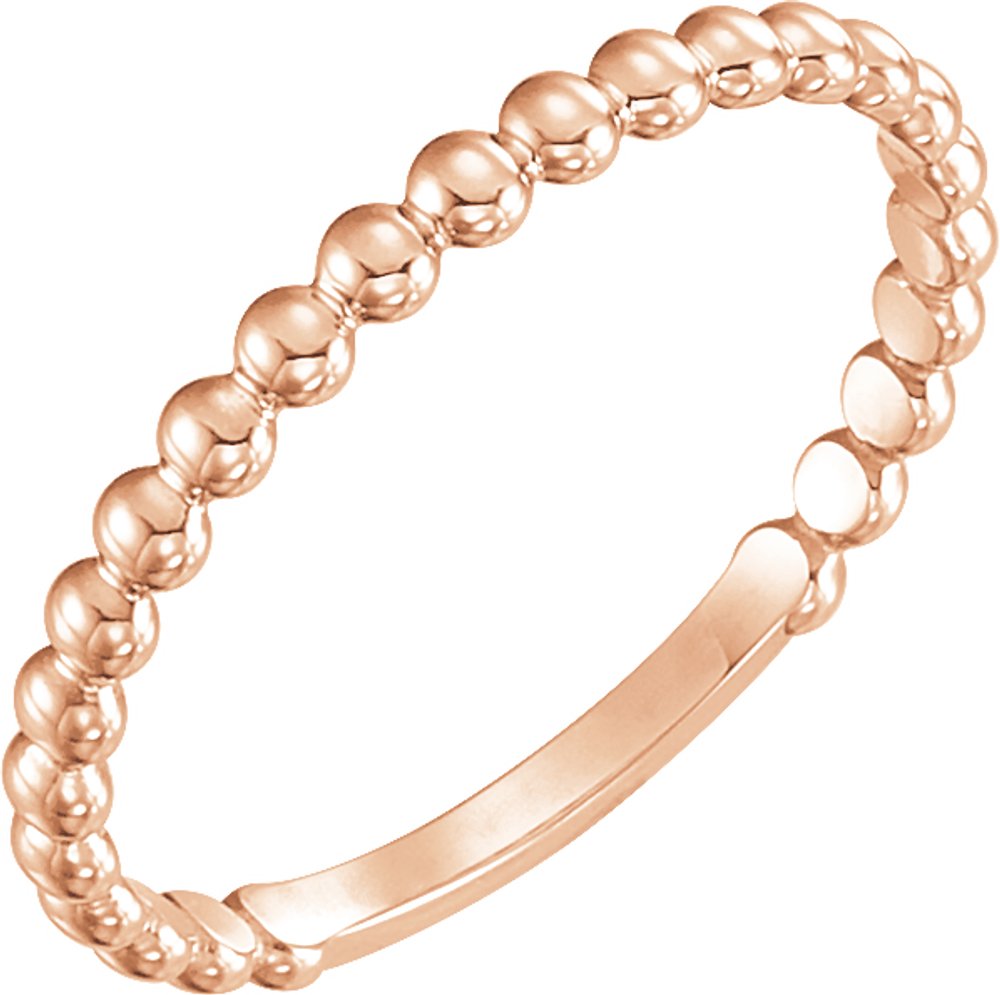 14K Rose 2 mm Stackable Beaded Ring