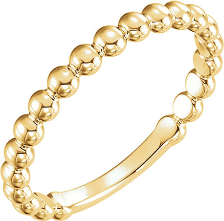 14K Yellow Gold 2.5 mm Stackable Beaded Ring