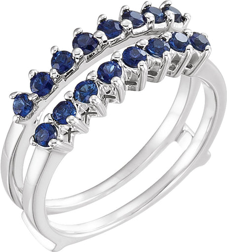 14K White Natural Blue Sapphire Ring Guard