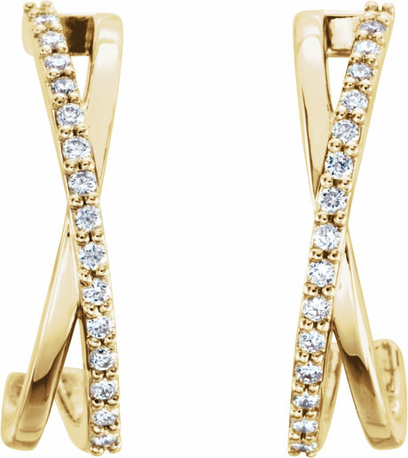 14K Yellow 1/6 CTW Natural Diamond Criss-Cross J-Hoop Earrings