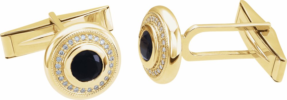 14K Yellow Natural Black Onyx & 1/8 CTW Natural Diamond Cuff Links