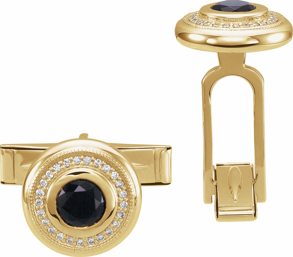 14K Yellow Natural Black Onyx & 1/8 CTW Natural Diamond Cuff Links