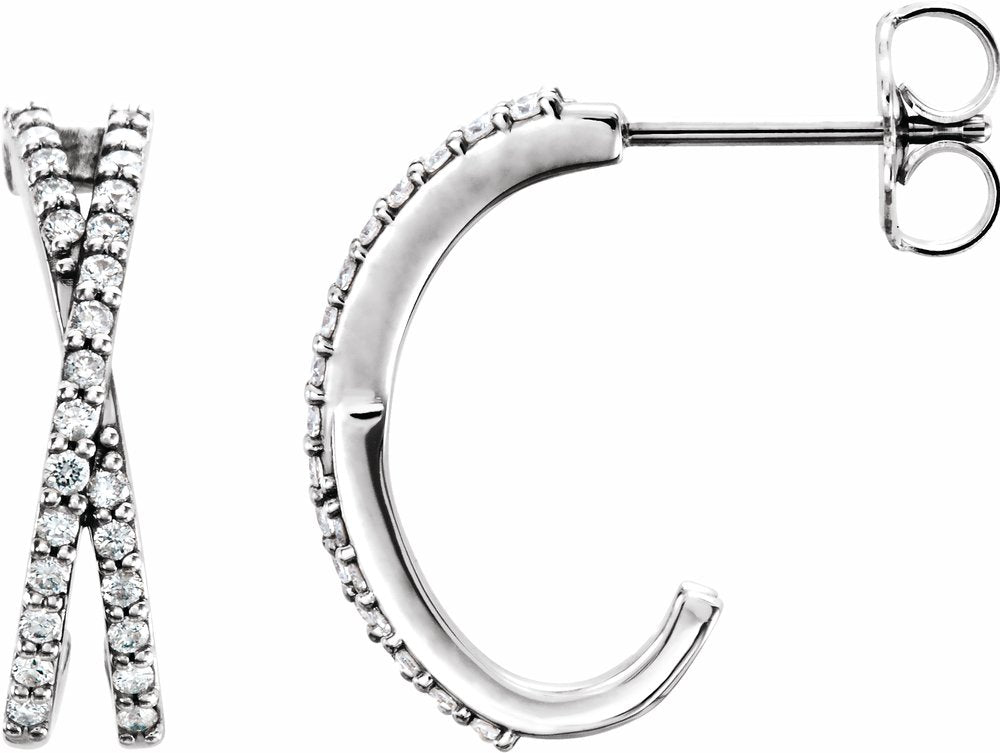 14K White 1/4 CTW Natural Diamond Criss-Cross J-Hoop Earrings 