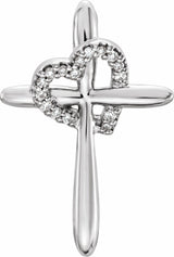 14K White .04 CTW Natural Diamond Heart & Cross Pendant 