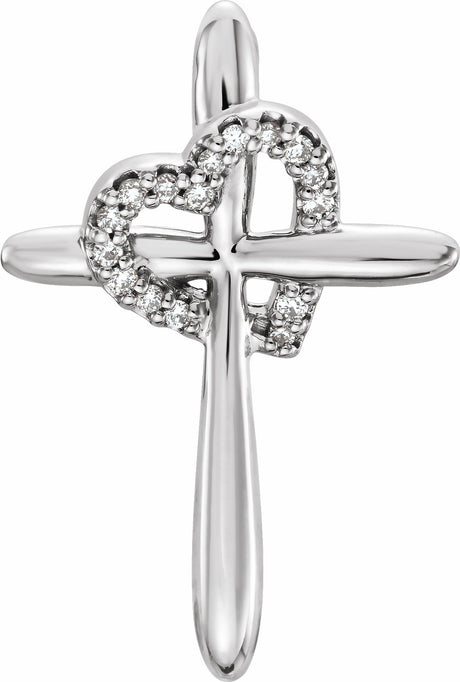 14K White Gold .04 CTW Natural Diamond Heart & Cross Pendant 