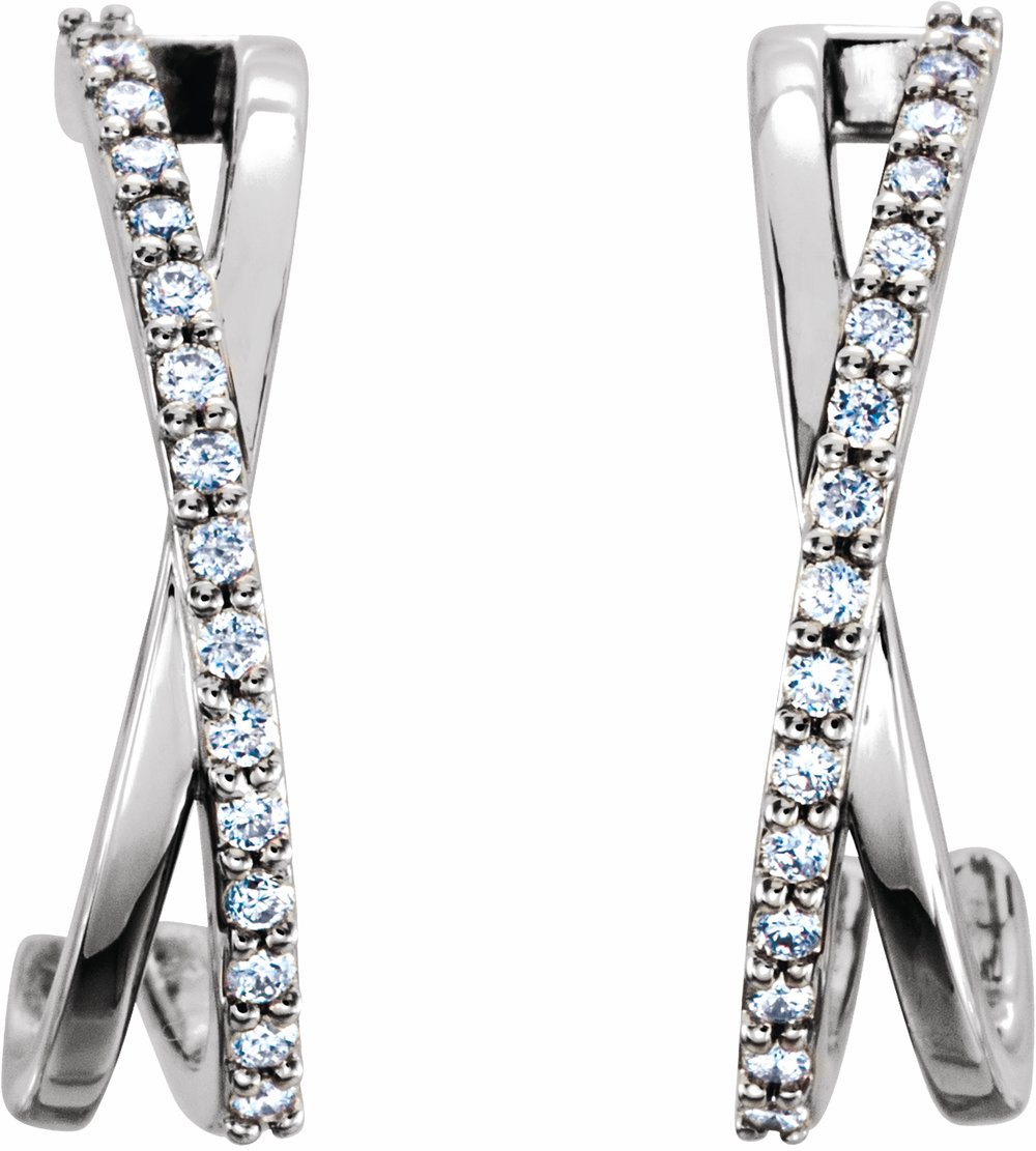 14K White 1/6 CTW Natural Diamond Criss-Cross J-Hoop Earrings