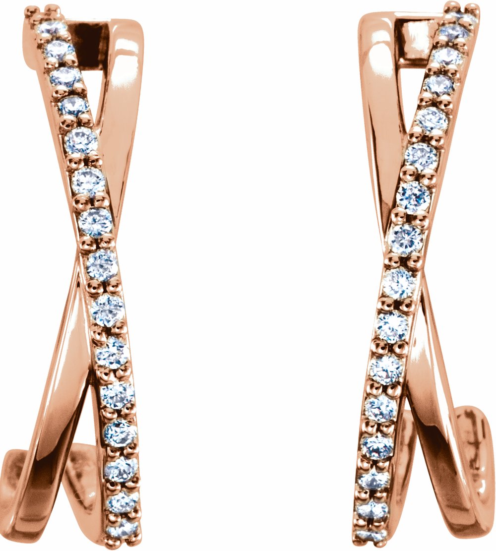 14K Rose 1/6 CTW Natural Diamond Criss-Cross J-Hoop Earrings