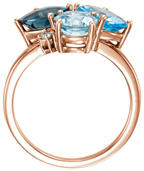 14K Rose Natural Swiss Blue, Natural London Blue, & Natural Sky Blue Topaz & .05 CTW Natural Diamond Ring