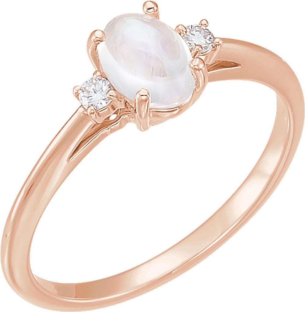 14K Rose Natural Rainbow Moonstone & .06 CTW Natural Diamond Ring