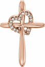 14K Rose .04 CTW Natural Diamond Heart & Cross Pendant 