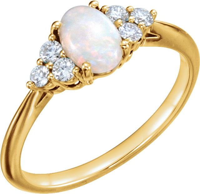 14K Yellow Gold Natural White Opal & 1/6 CTW Natural Diamond Ring