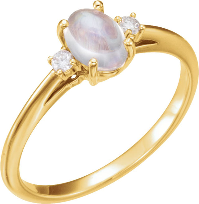 14K Yellow Natural Rainbow Moonstone & .06 CTW Natural Diamond Ring