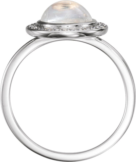 14K White Natural Rainbow Moonstone & 1/8 CTW Natural Diamond Halo-Style Ring