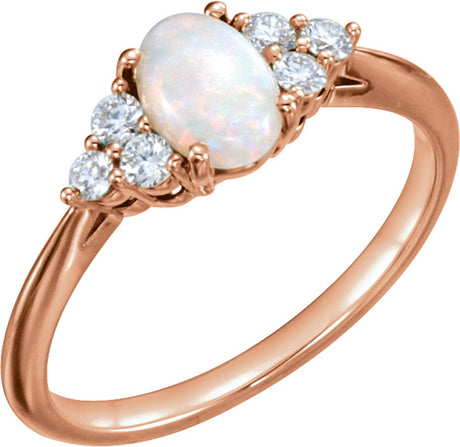 14K Rose Gold Natural White Opal & 1/6 CTW Natural Diamond Ring