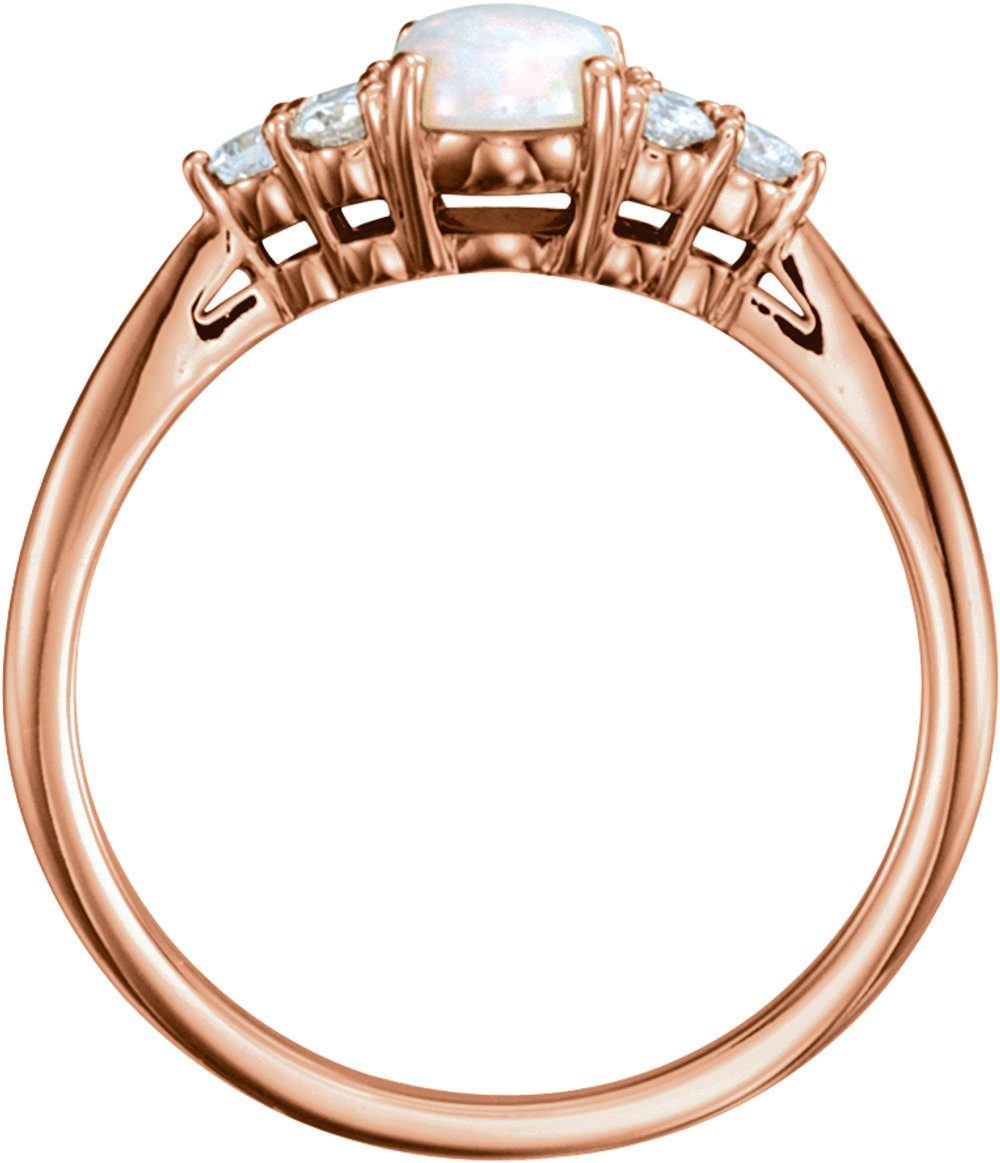 14K Rose Gold Natural White Opal & 1/6 CTW Natural Diamond Ring
