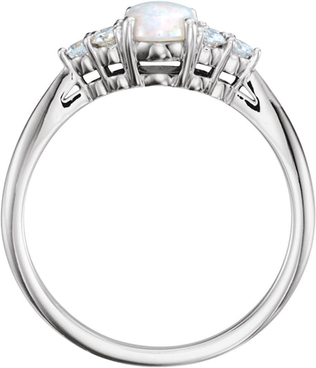 14K White Gold Natural White Opal & 1/6 CTW Natural Diamond Ring