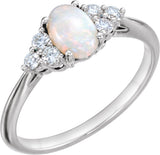14K White Gold Natural White Opal & 1/6 CTW Natural Diamond Ring