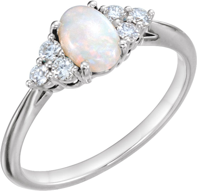 14K White Gold Natural White Opal & 1/6 CTW Natural Diamond Ring