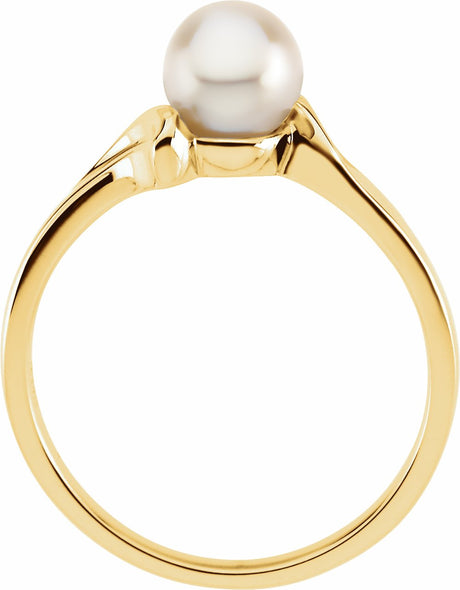 14K Yellow Cultured White Akoya Pearl Ring