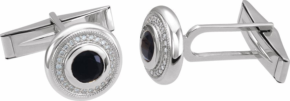 14K White Natural Black Onyx & 1/8 CTW Natural Diamond Cuff Links