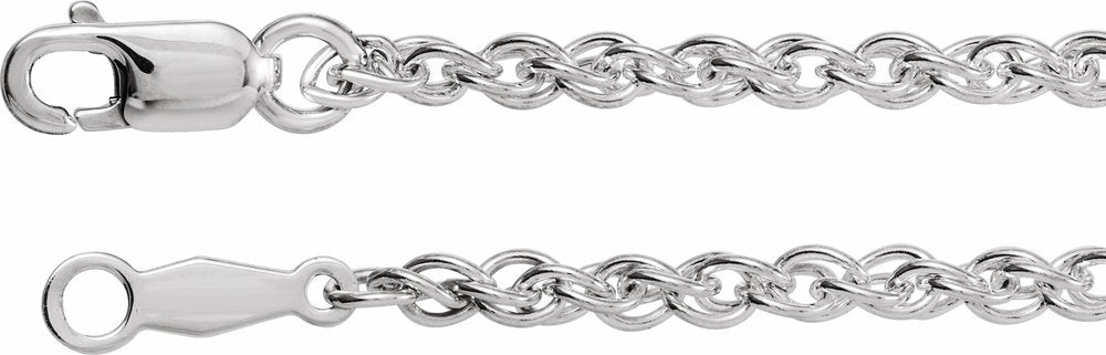 Rhodium-Plated Sterling Silver 2 mm Rope 20" Chain 