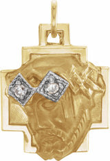 14K Yellow/White .02 CTW Natural Diamond Face of Jesus Crown Cross Pendant