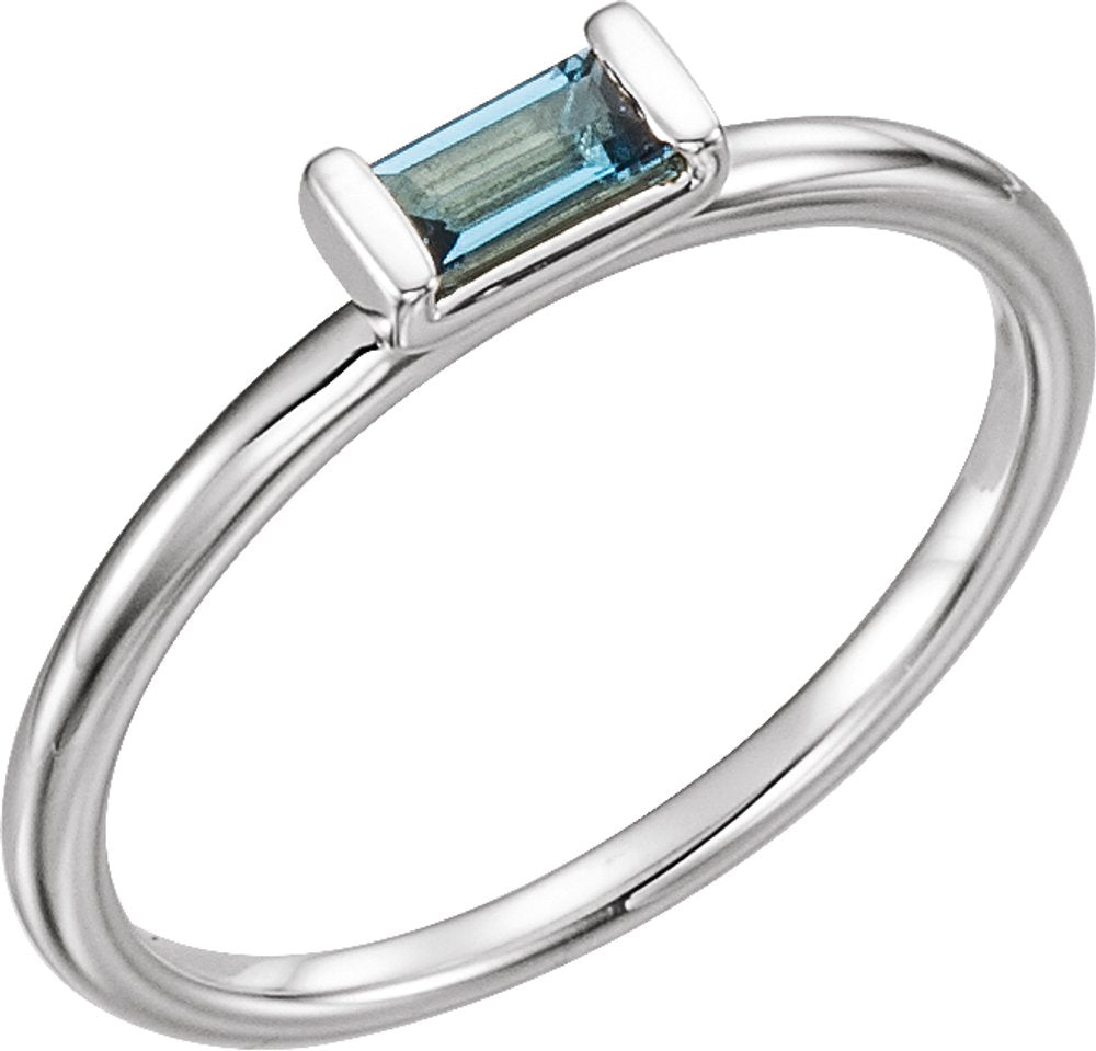 14K White Natural London Blue Topaz Stackable Ring