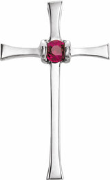 14K White Natural Ruby Cross Pendant