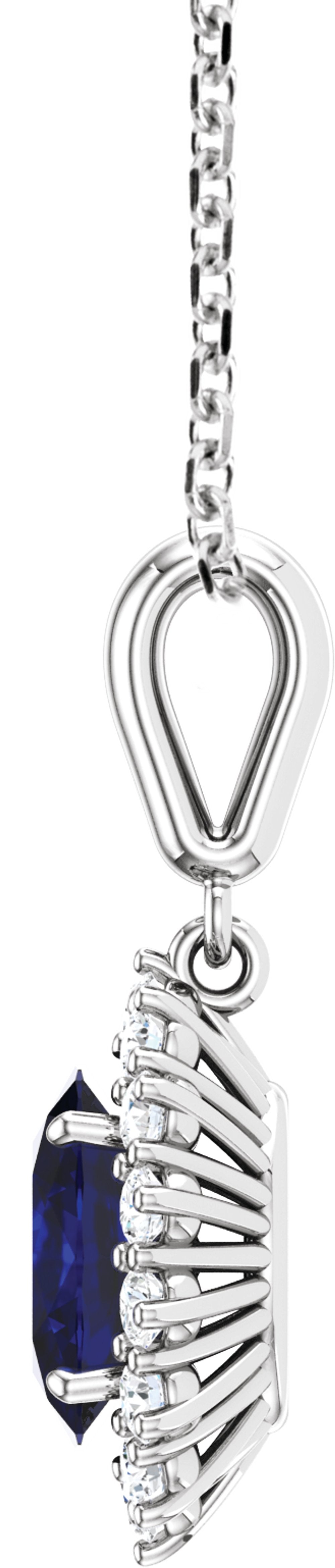 14K White Gold Lab-Grown Blue Sapphire & 1/3 CTW Natural Diamond 18" Necklace