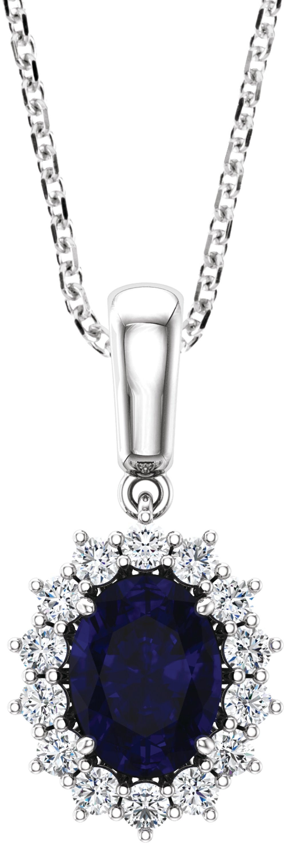 14K White Gold Lab-Grown Blue Sapphire & 1/3 CTW Natural Diamond 18" Necklace