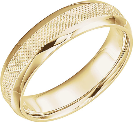 14K Yellow Gold 6 mm Knurled Comfort-Fit Half Round Band Size 11