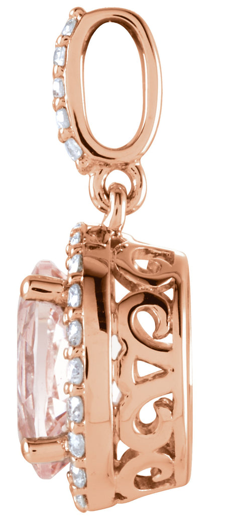 14K Rose Natural Pink Morganite & 1/6 CTW Natural Diamond Pendant