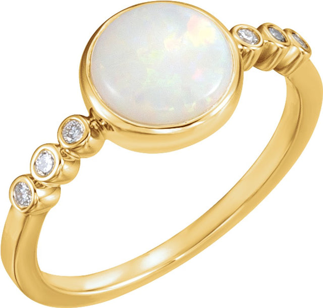 14K Yellow Natural White Opal & 1/10 CTW Natural Diamond Ring