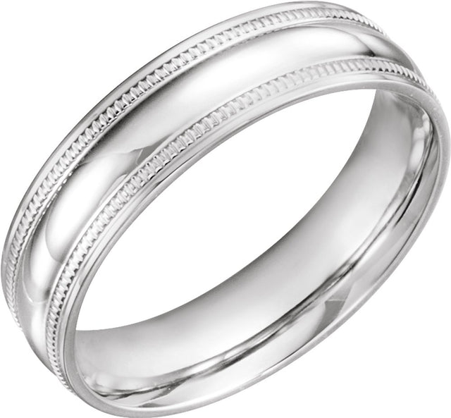 14K White 6 mm Coin Edge Design Band Size 10